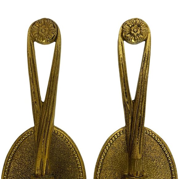 Vintage Gold Gilded Cast Metal Shiny Tassel Wall Decor Heavy Spain Design - Picture 2 of 6